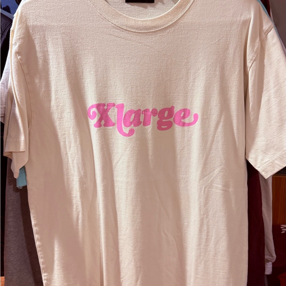 XLarge Clothing Cream T-Shirt with Pink Logo Size Large